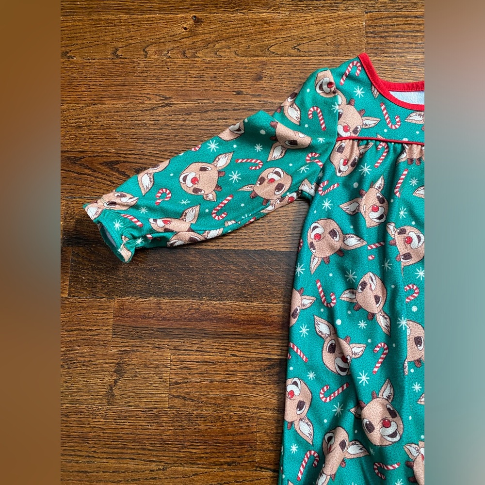 3T pajama dress nightgown PJs Rudolph reindeer Grinch Christmas 2pc Toddler girl - Picture 3 of 16